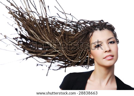 stock photo Glamour portrait of sexy woman with wind blow beauty hair