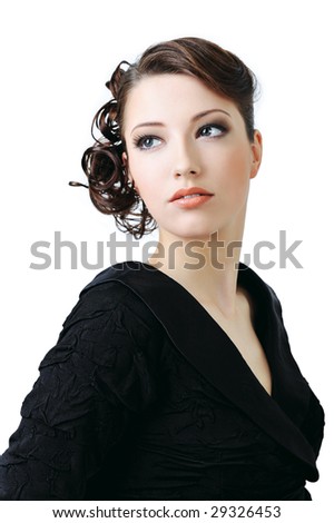 in style hairstyle. stock photo : Beautiful elegant woman with style hairstyle - isolated on