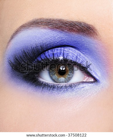 Make-up of woman eye withlight blue eyeshadow