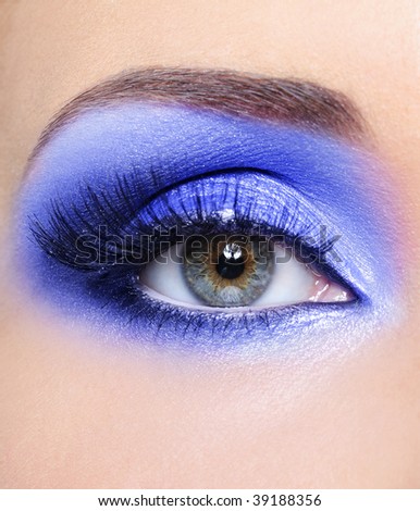 stock photo : Bright blue fashion make-up of woman eye with a long false stock photo : Bright blue fashion make-up of woman eye with a long false