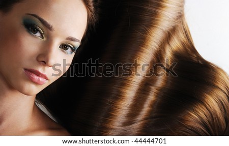 Luxury of beautiful brunette long healthy female  straight hair