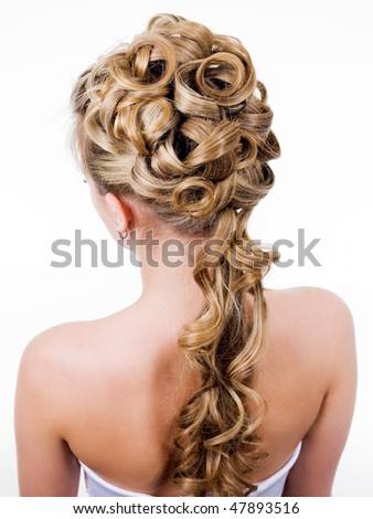 stock photo beauty wedding hairstyle rear view isolated on white