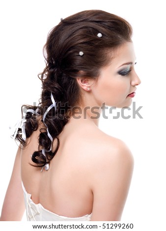 stock photo Beautiful wedding hairstyle for young pretty brunette bride