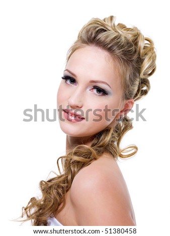 stock photo Attractive young bride with beautiful wedding hairstyle 