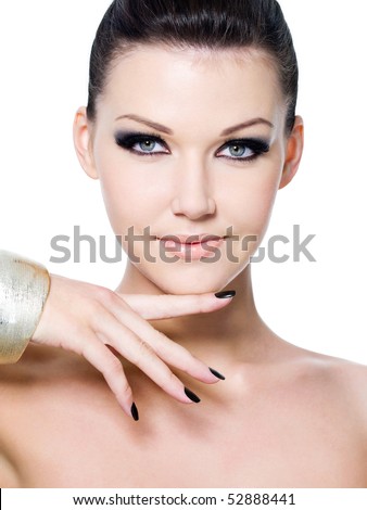 stock photo Beautiful woman's face with fashion makeup closeup 