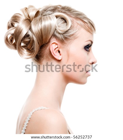Lifestyle - Pagina 4 Stock-photo-profile-of-beautiful-young-woman-with-fashion-hairstyle-on-white-background-56252737