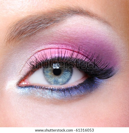 Eye make-up with bright saturated colors - macro shot
