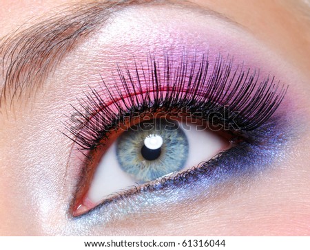Eye make-up with bright saturated colors - macro shot