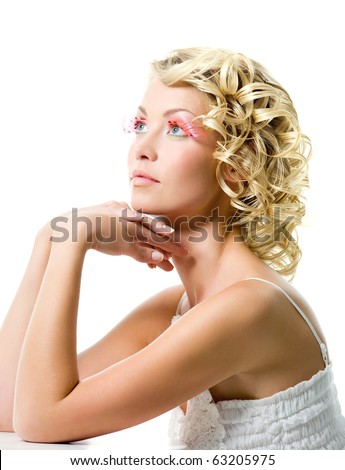 glamour makeup. stock photo : Fashion young beautiful woman with glamour makeup.
