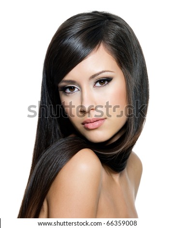 Pretty Hair Cuts on Stock Photo   Pretty Woman With Long Straight Brown Hair Looking At