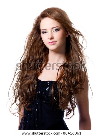 Beautiful sexy woman with brown long hairs - Isolated on white