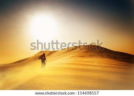 desert/Hot sun/woman walks by desert