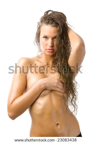 stock photo sexy green eyes wet body with drops