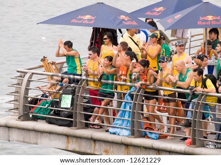 Fans of the Australian team cheering their victorious team, an event held in Singapore on 10 May 2008