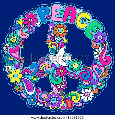 Vector Drawings on Psychedelic Peace Sign Vector Illustration   Stock Vector