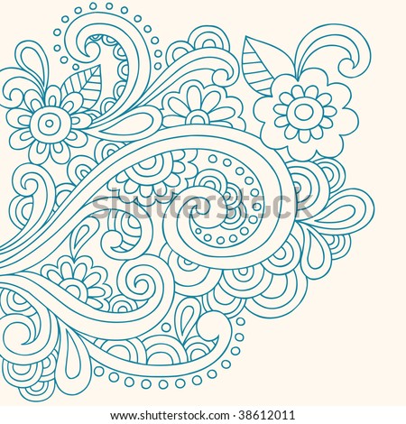 stock vector : Hand-Drawn Henna Paisley and Flowers Abstract Doodle Vector Illustration