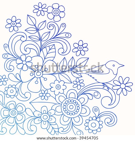 stock vector HandDrawn Abstract Henna Flower and Bird Doodles Vector 