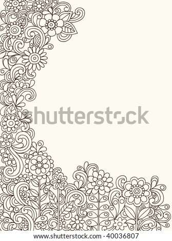 stock vector HandDrawn Abstract Henna Paisley Doodles and Flowers Border 