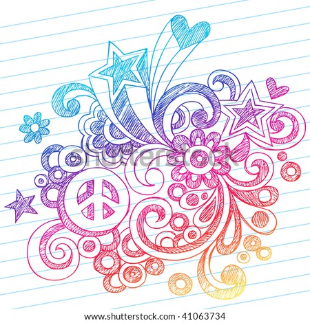  Hand-Drawn Abstract Sketchy Notebook Doodles with Peace Sign, Stars,