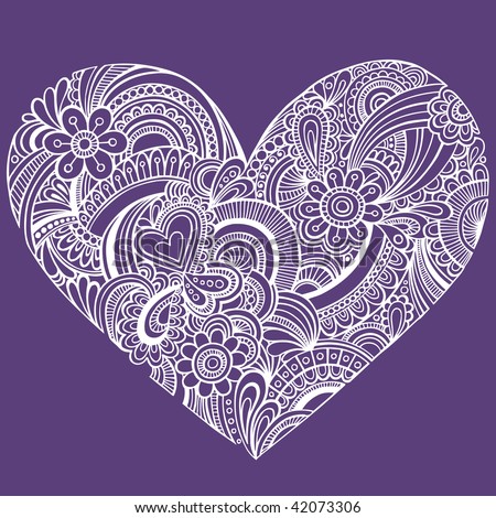 stock vector : Hand-Drawn Intricate Henna Tattoo Paisley Heart Doodle Vector 