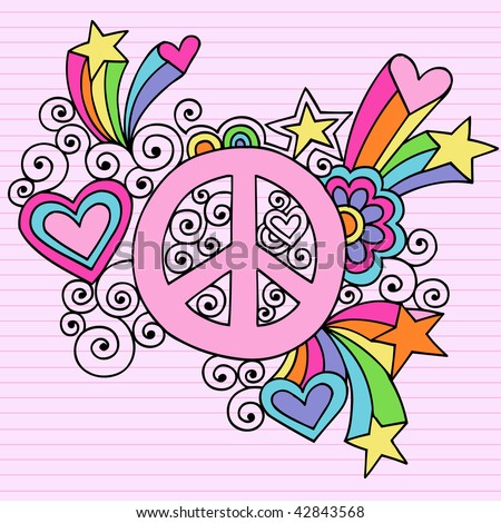 Backgrounds on Hand Drawn Psychedelic Groovy Peace Sign Notebook Doodles On Lined