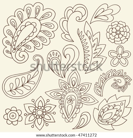 stock vector : Hand-Drawn Abstract Henna Paisley Vector Illustration Doodle Design Elements