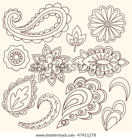stock vector : Hand-Drawn Abstract Henna Paisley Vector Illustration Doodle Design Elements