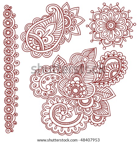 stock vector : Hand-Drawn Abstract Henna (mehndi) Paisley Doodle Vector Illustration Design Elements