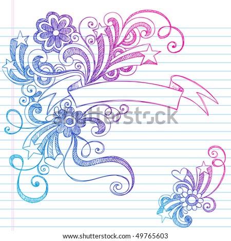 stock vector : Hand-Drawn Scroll Banner Sketchy Notebook Doodles with Hearts 