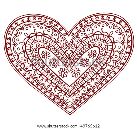 stock vector : Hand-Drawn Heart Henna (mehndi) Paisley Doodle Vector Illustration Design Element