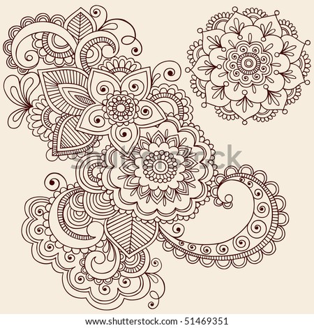 stock vector : Hand-Drawn Abstract Henna Mehndi Abstract Flowers and Paisley Doodle Vector Illustration Design Elements