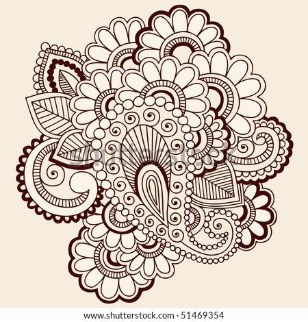 stock vector : Hand-Drawn Abstract Henna Mehndi Paisley and Flowers Doodle Vector Illustration Design Elements
