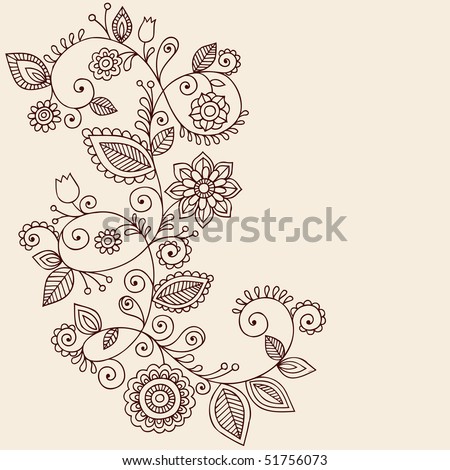 Henna Tatoos on Hand Drawn Abstract Henna Mehndi Vines And Flowers Paisley Style
