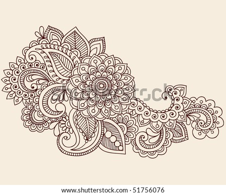 stock vector HandDrawn Abstract Henna Mehndi Flowers and Paisley Doodle