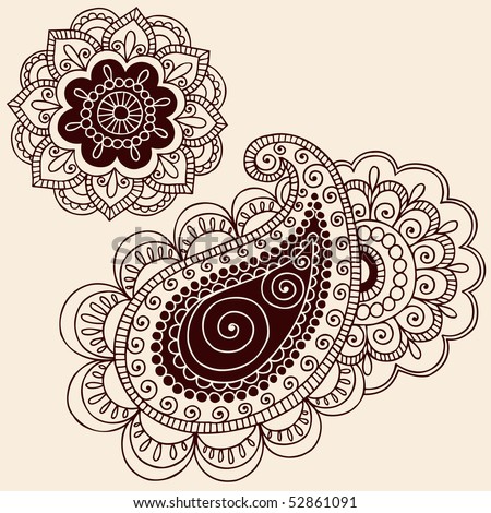 stock vector : Hand-Drawn Henna Mehndi Tattoo Flowers and Paisley Doodle 