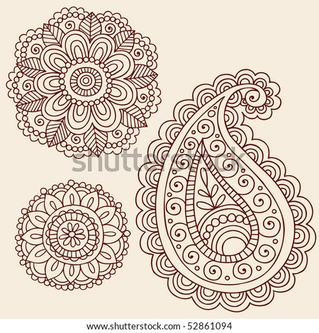 stock vector : Hand-Drawn Henna Mehndi Tattoo Flowers and Paisley Doodle 
