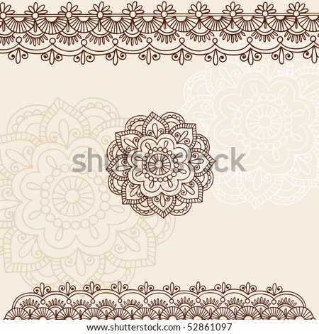 stock vector : Hand-Drawn Henna Mehndi Tattoo Flowers and Paisley Border Doodle Vector Illustration Design Elements