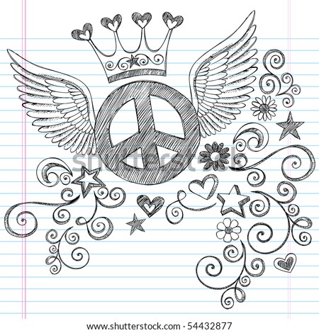 stock vector HandDrawn Sketchy Peace Sign Doodle with Angel Wings and 