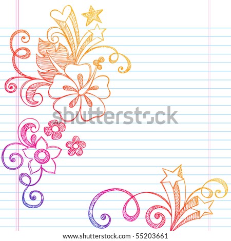 stock vector HandDrawn Summer Vacation Hibiscus Flower and Swirls 
