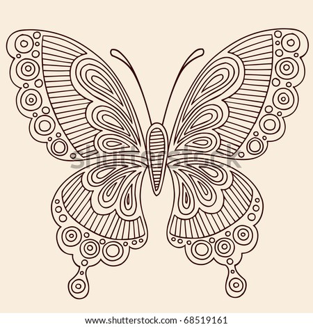 stock vector HandDrawn Butterfly Henna Mehndi Paisley Doodle Outline 