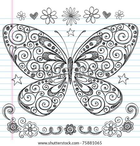 Creative Logo Design on Stock Vector   Hand Drawn Butterfly Sketchy Notebook Doodle Design
