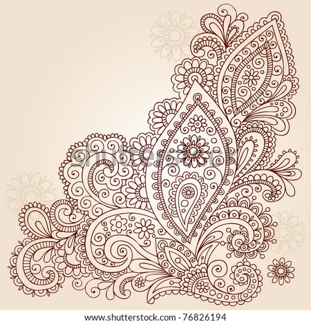 Logo Design Hand on Stock Vector   Hand Drawn Abstract Henna Mehndi Abstract Flowers And