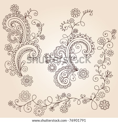 Henna Hand Tattoos on Hand Drawn Abstract Henna Mehndi Abstract Flowers And Vines Paisley