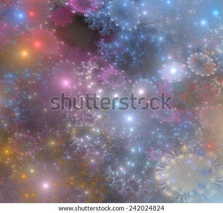 Sparkle green starry night sky. Fantasy shiny background for Christmas designs. Fractal art