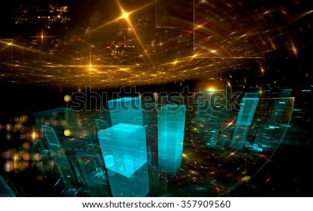 ital Perspectives series night city. The design consists of light grids and fractal elements as a metaphor on the subject of business, science, education and technology