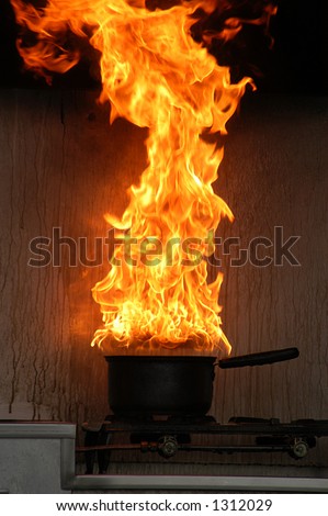 Kitchen fire in pot