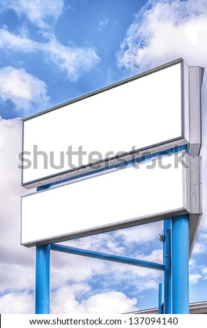 Two blank billboards against a blue sky background for your advertising usage.