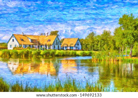 A house stands by the lakeside in the skane region of Sweden near to the village of Torekov.