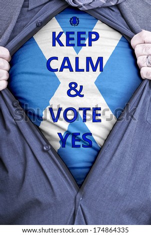 A Scottish businessman rips open his shirt and states for voters to vote yes in the 2014 vote for Scottish independence.