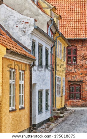 A digital painting of the Danish town centre of Helsingor.
